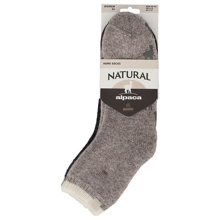 apollo ladies wool home socks alpaca 2-pack 35/38 multi taupe