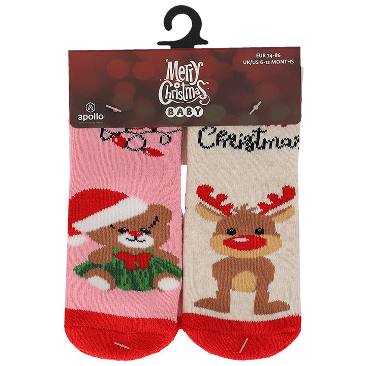 apollo babies slippersocks x-mas 2 pack 74/86 combi 2 ass 5