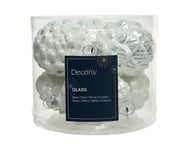 dennenappel glas enamel, matt glitter mix winterwit d.5cm x h.7cm