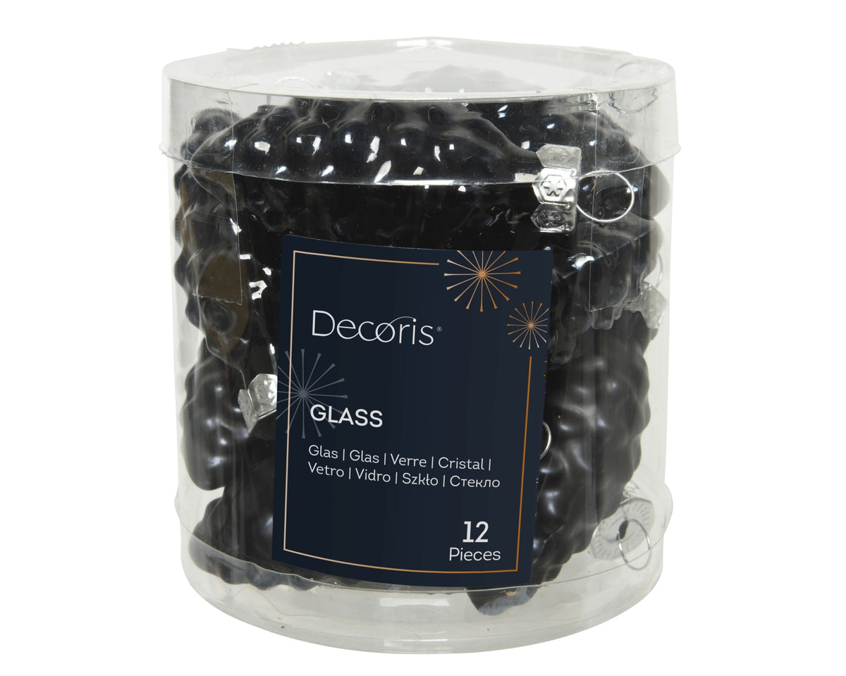 dennenappel glas shiny, matt mix zwart d.2.5cm x h.6cm