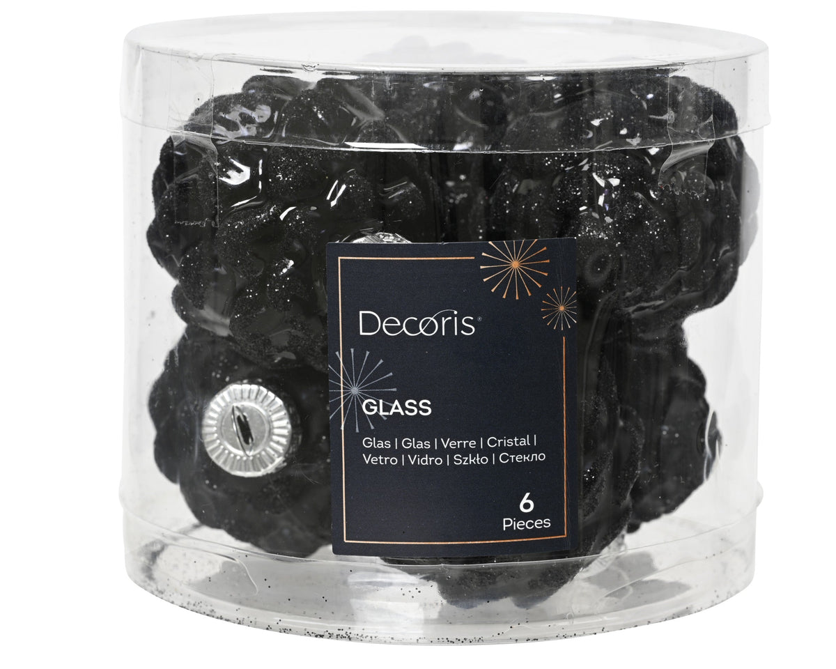 dennenappel glas shiny-matt glitter mix zwart d.5cm x h.7cm