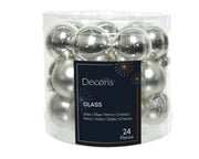 kerstballen glas shiny/mat mix zilver d.2.5cm koker a 24 stuks