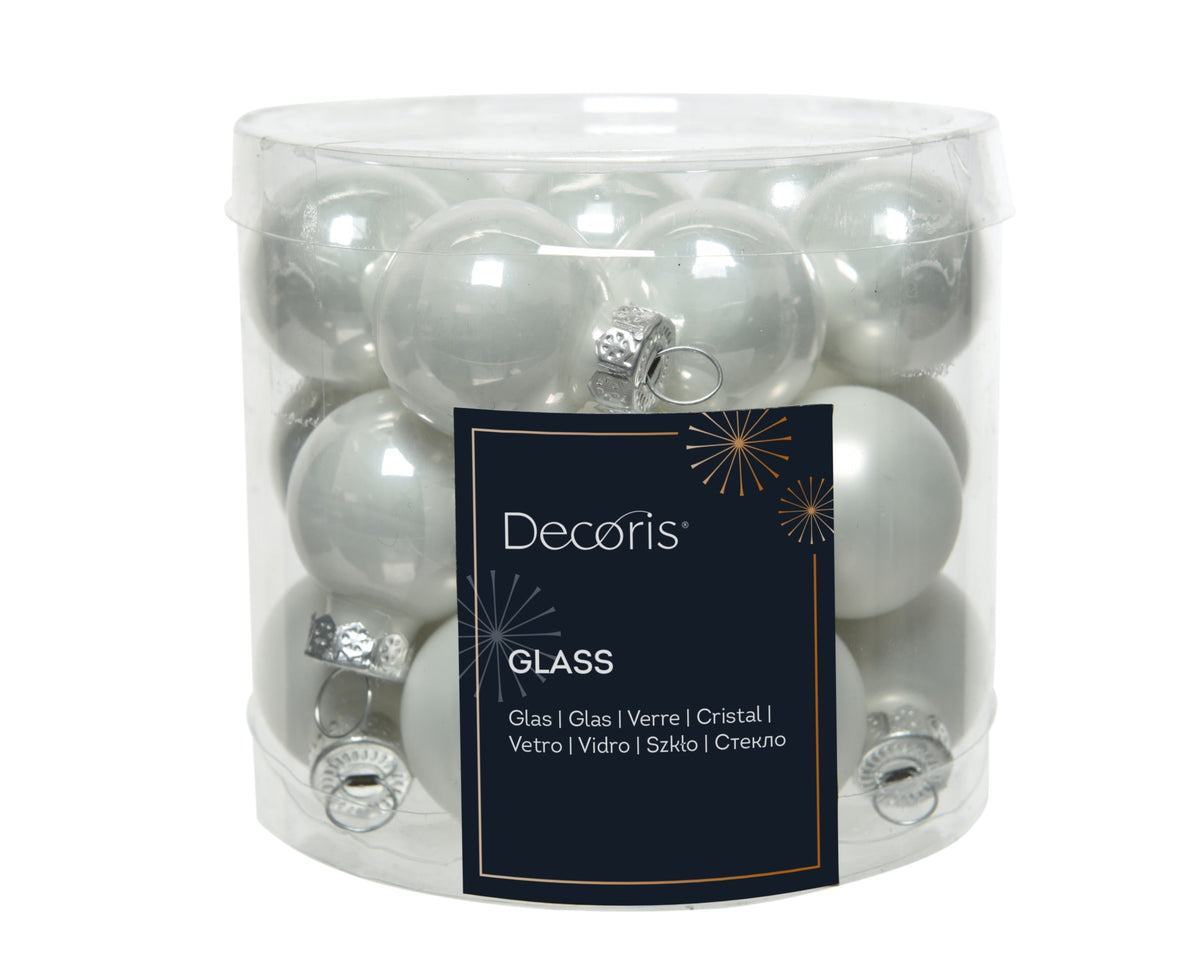 kerstballen glas shiny/mat mix winterwit d.2.5cm koker a 24 stuks