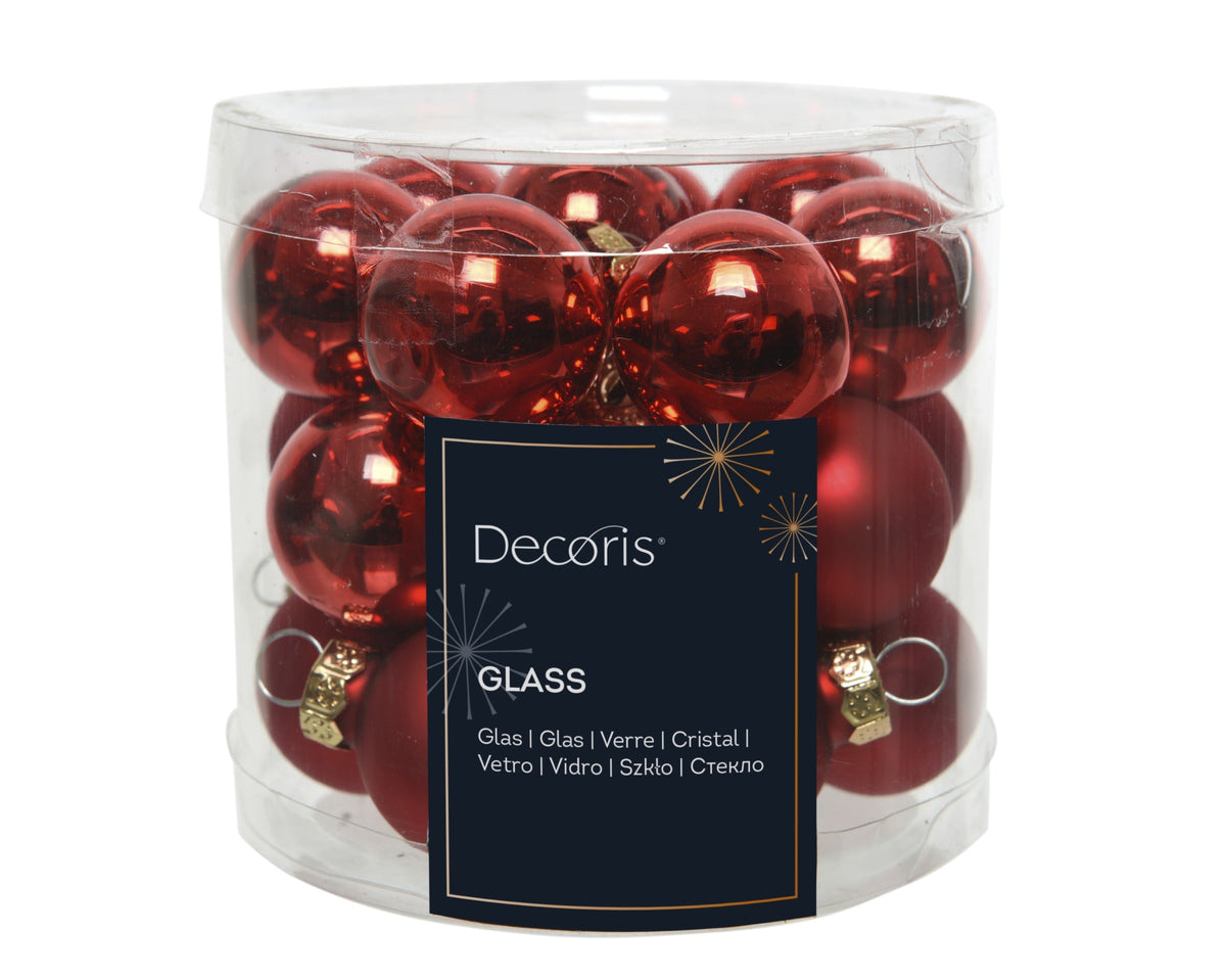 kerstballen glas shiny/mat mix kerstrood d.2.5cm koker a 24 stuks