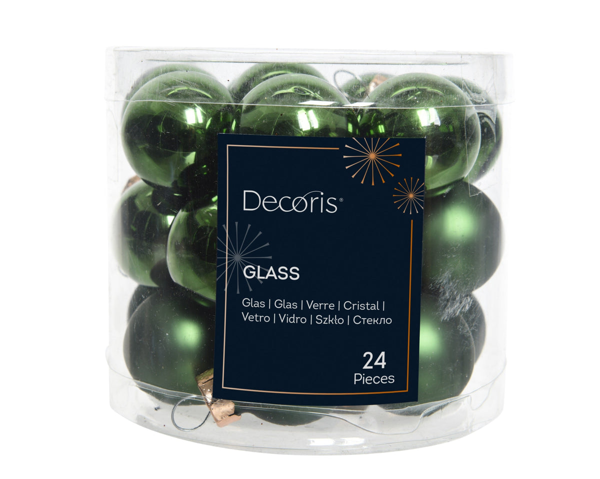 kerstballen glas shiny/mat mix dennengroen d.2.5cm koker a 24 stuks