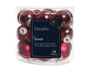 kerstballen glas shiny/mat mix ossenbloed d.2.5cm koker a 24 stuks