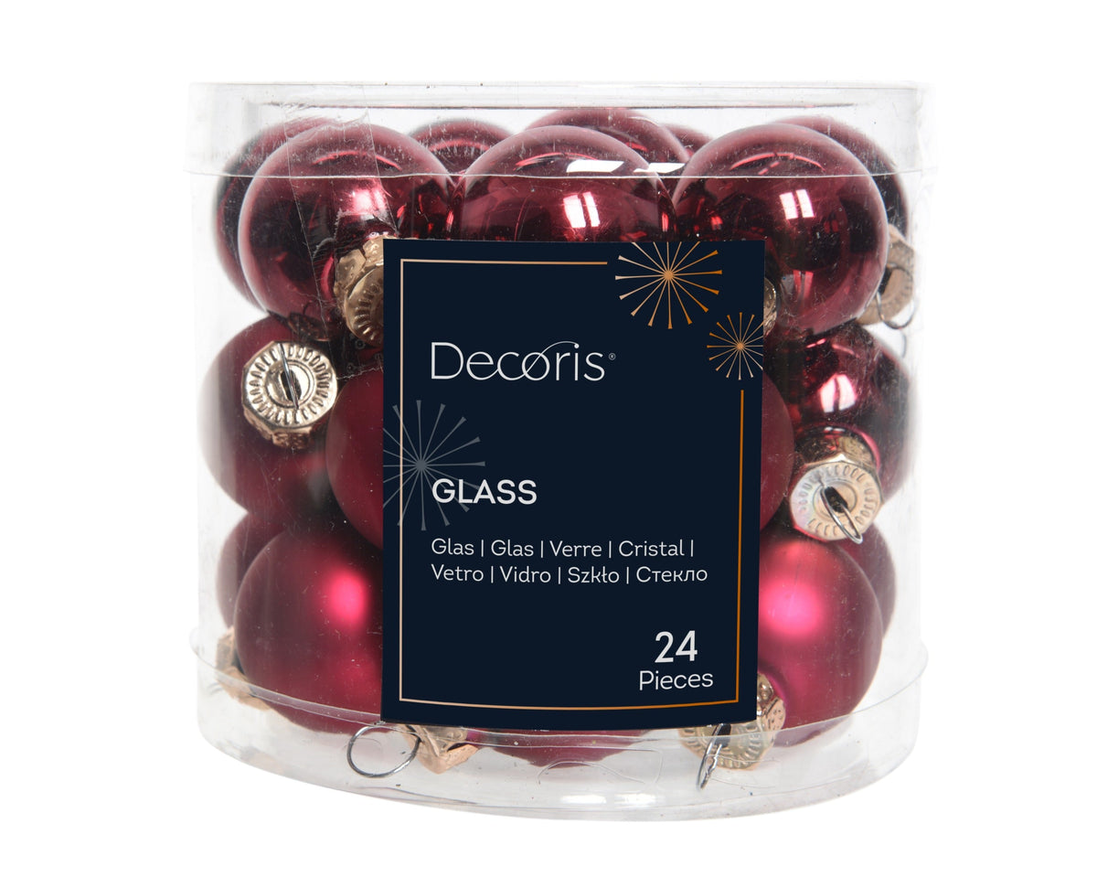 kerstballen glas shiny/mat mix ossenbloed d.2.5cm koker a 24 stuks