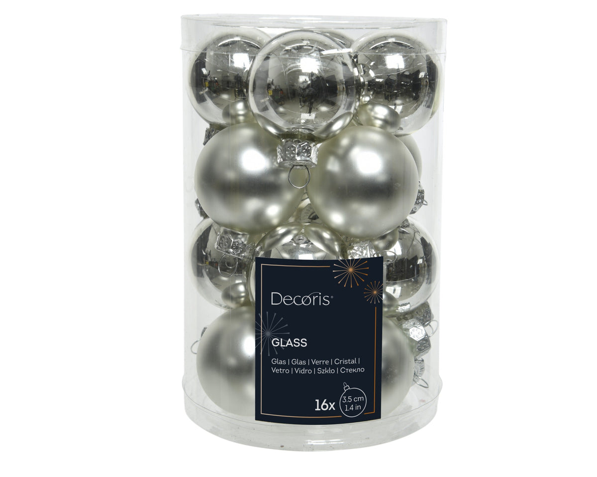 kerstballen glas shiny/mat mix  zilver d.3.5cm koker a 16 stuks