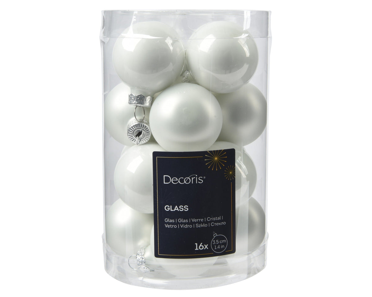 kerstballen glas shiny/mat mixwinterwit d.3.5cm koker a 16 stuks