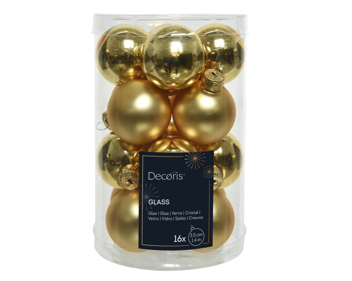 kerstballen glas shiny/mat mix licht goud d.3.5cm koker a 16 stuks
