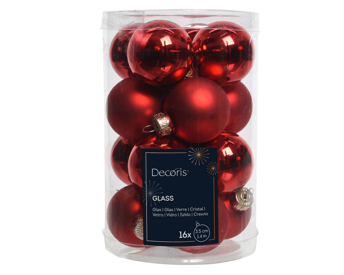 kerstballen glas shiny/mat mix kerstrood d.3.5cm koker a 16 stuks