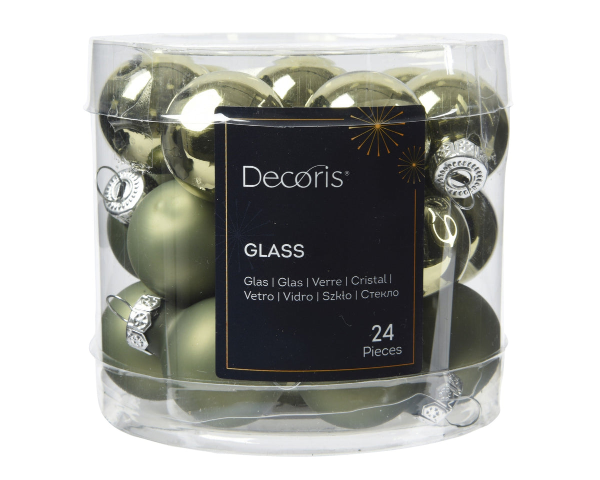 kerstbal glas shiny, matt mix rosemarijn d.2.5cm koker a 24 stuks
