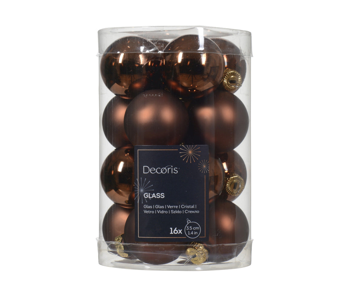 kerstballen glas shiny/mat mix espresso d.3.5cm koker a 16 stuks