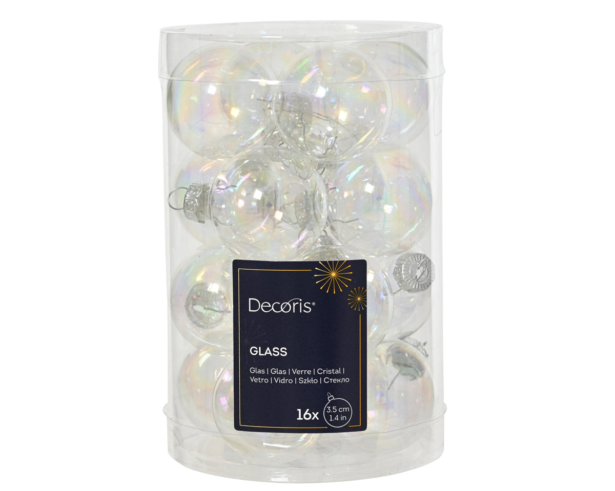 kerstballen glas mix transparant/iris d.3.5cm koker a 16 stuks