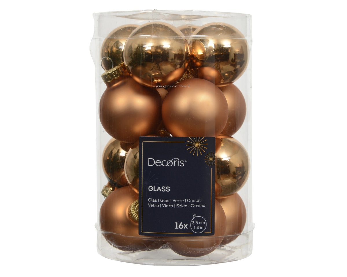 kerstballen glas shiny/mat mix brandy d.3.5cm koker a 16 stuks