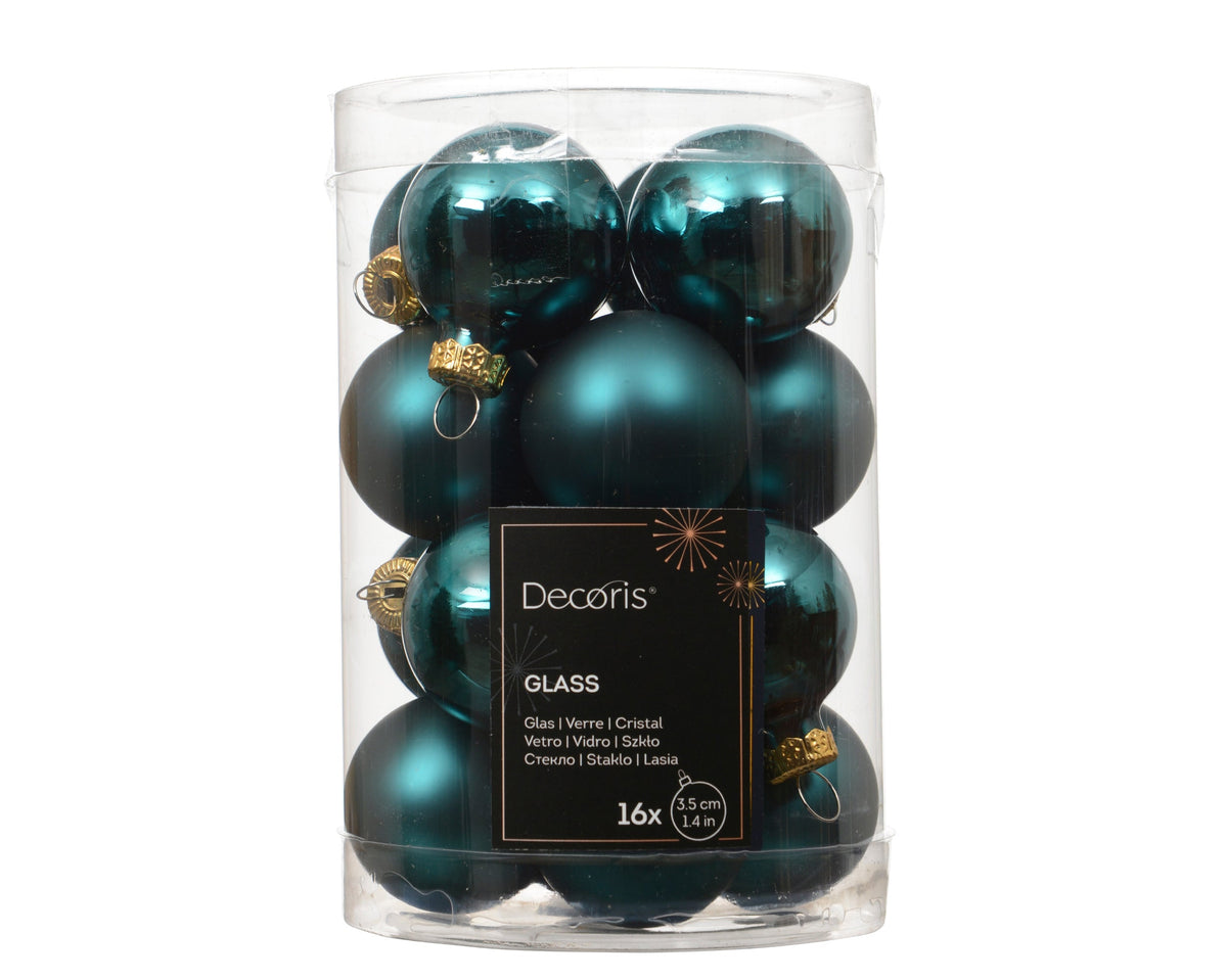kerstballen glas shiny/mat mix emerald d.3.5cm koker a 16 stuks
