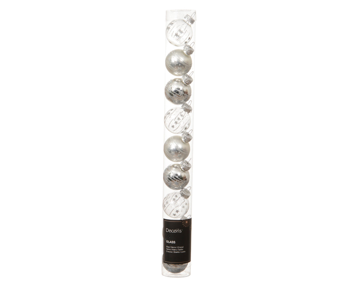 kerstballen glas transparent shiny - matt - shiny 3ass zilver d.3cm