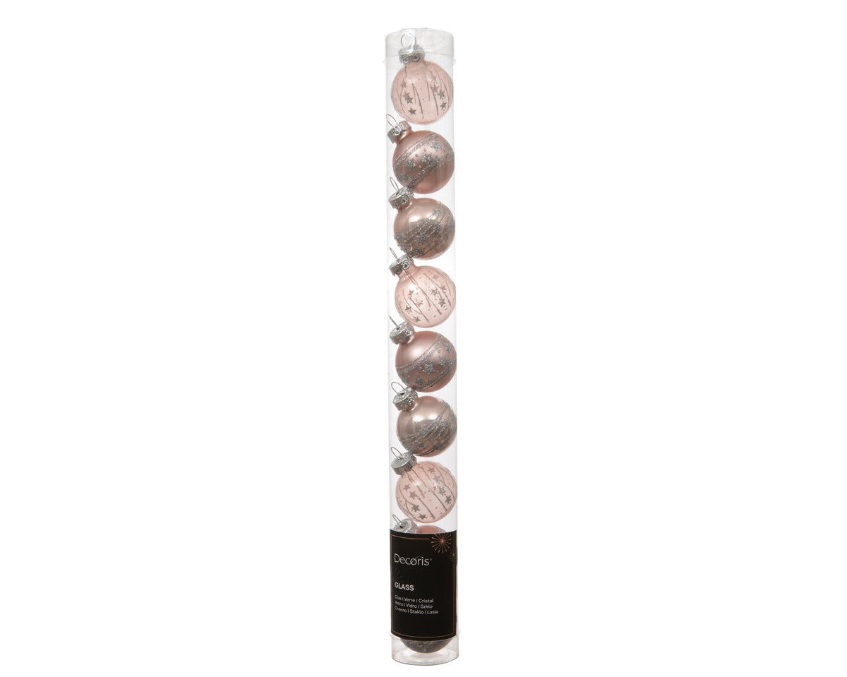 kerstballen glas transparent shiny - matt - shiny 3ass poederroze d.3cm