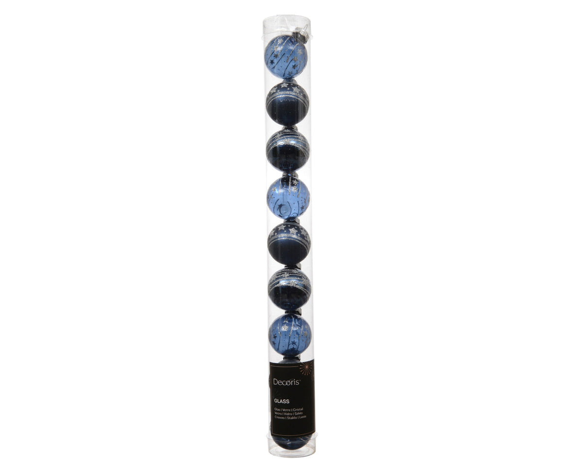 kerstballen glas transparent shiny - matt - shiny 3ass nachtblauw d.3cm