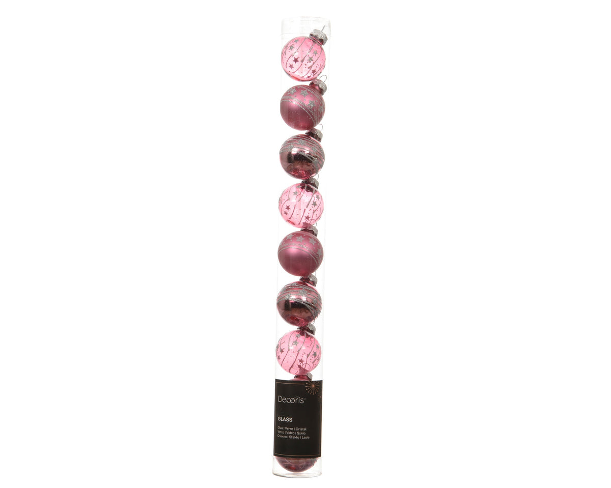 kerstballen glas transparent shiny - matt - shiny 3ass bloesem roze d.3cm