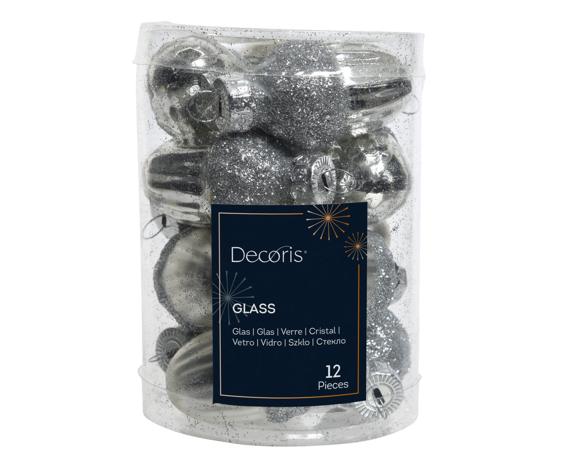 eikel glas shiny,matt silver glitter mix zilver d.3cm x h.4cm
