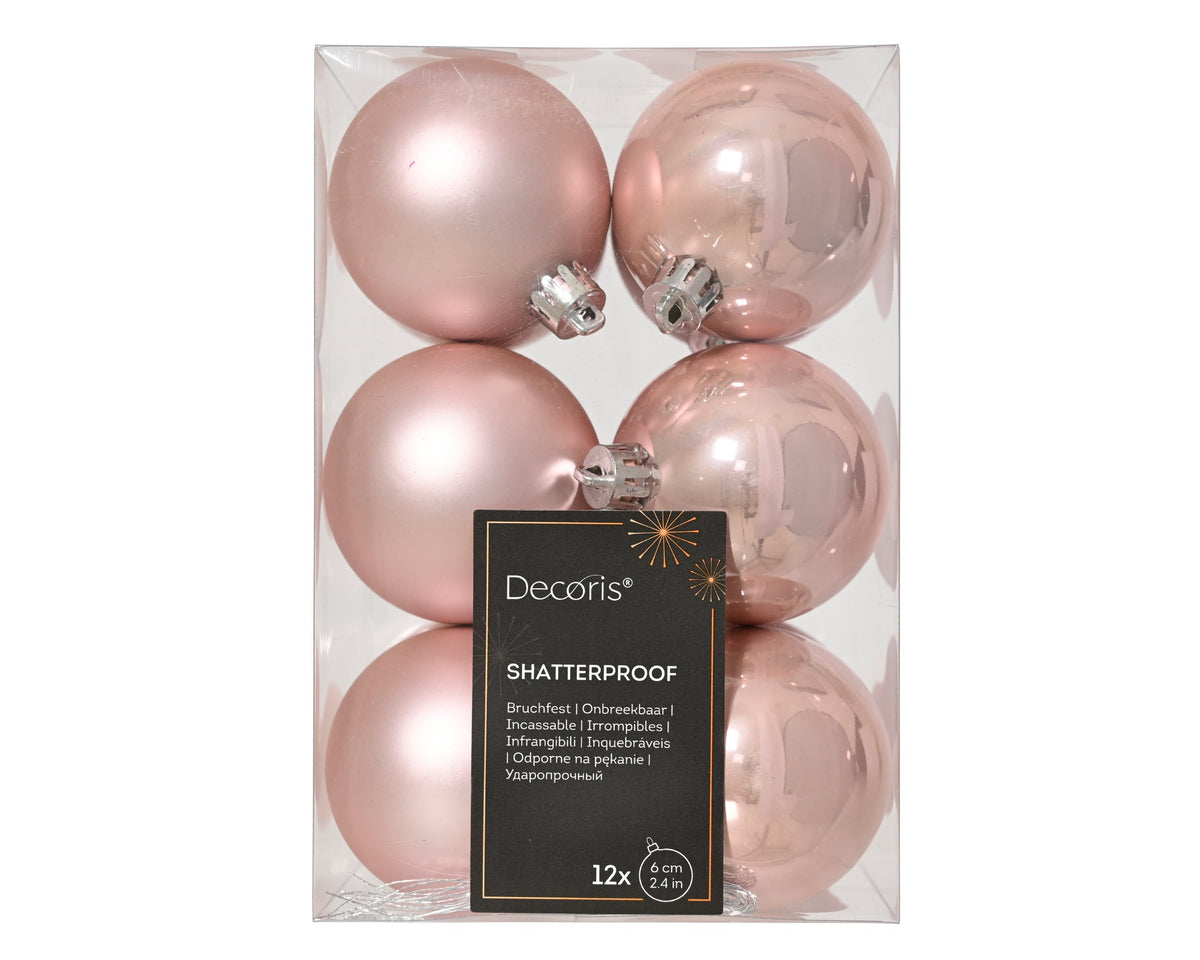 kerstballen polystyreen mix poederroze d.6cm koker a 12 stuks