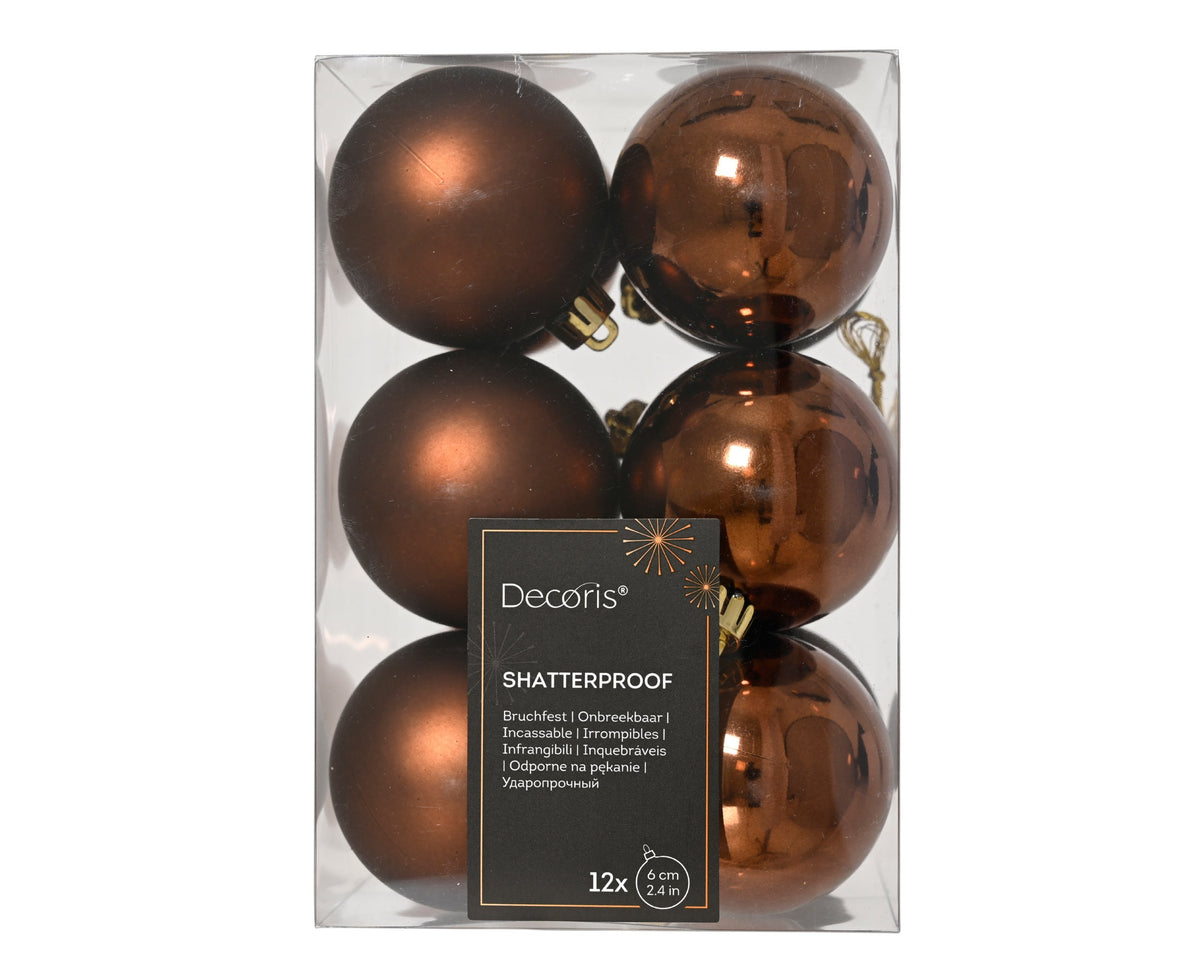 kerstbal polystyreen sh-mt mix espresso d.6cm koker a 12 stuks