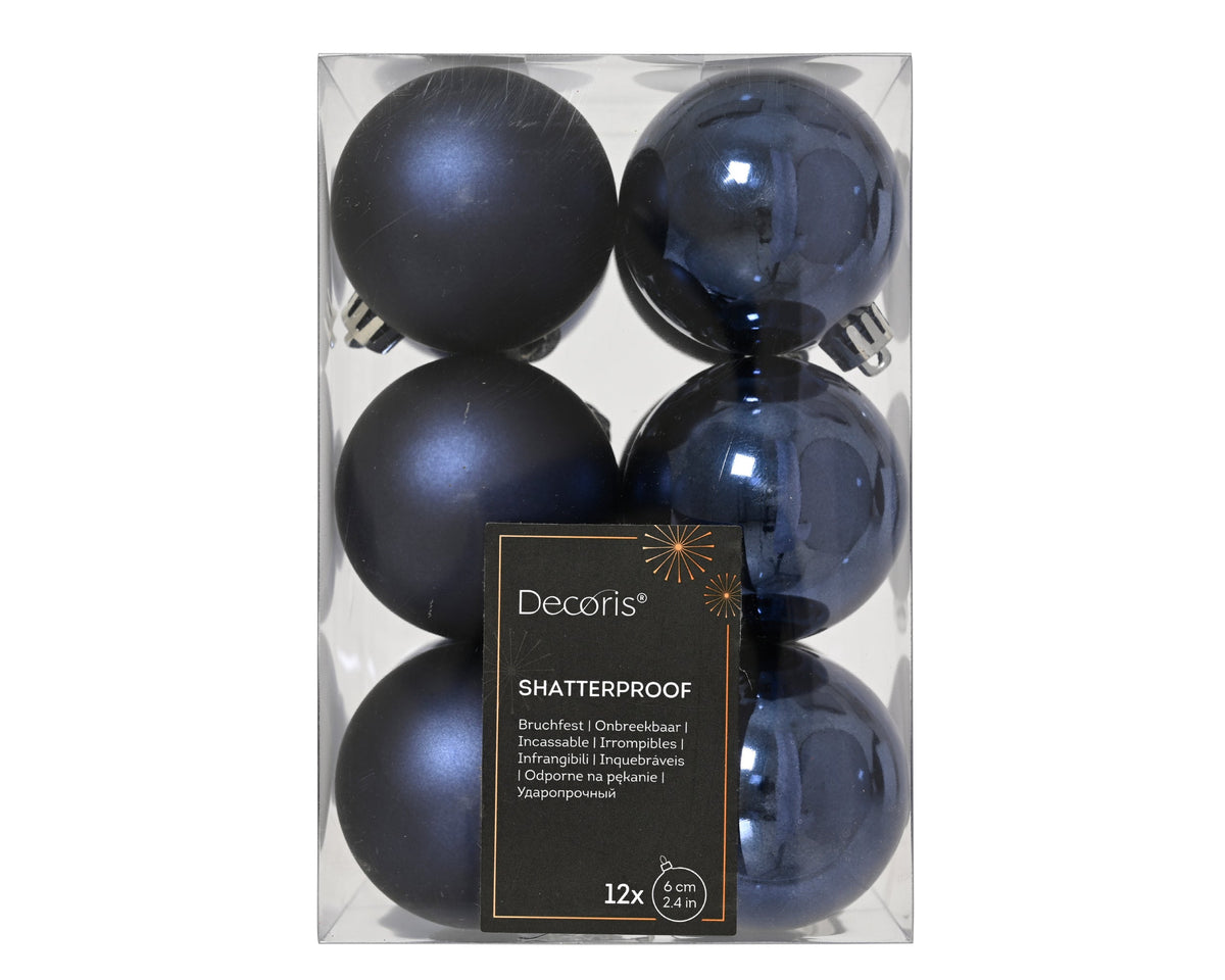 kerstballen polystyreen mix nachtblauw d.6cm koker a 12 stuks