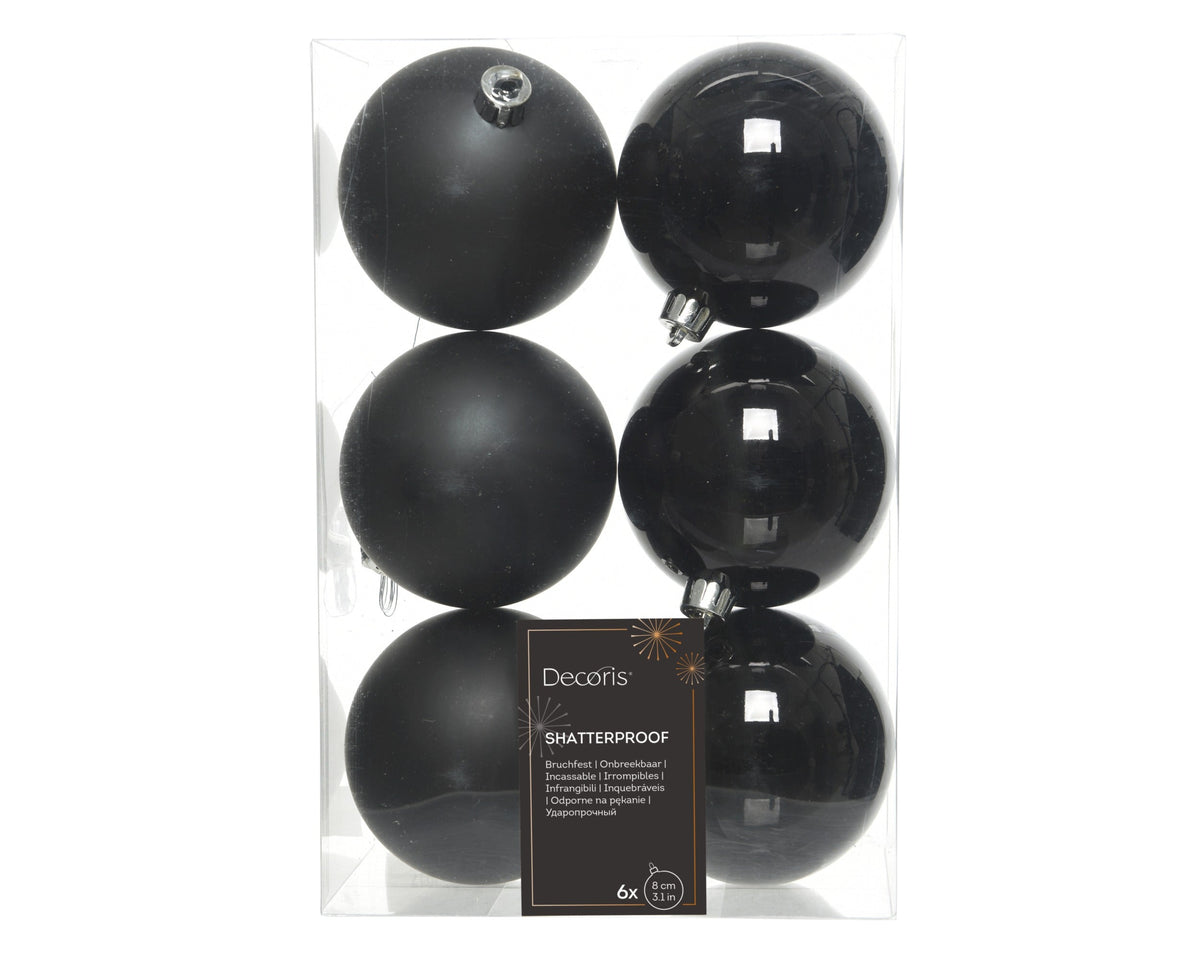 kerstballen polystyreen mix zwart d.8cm koker a 6 stuks