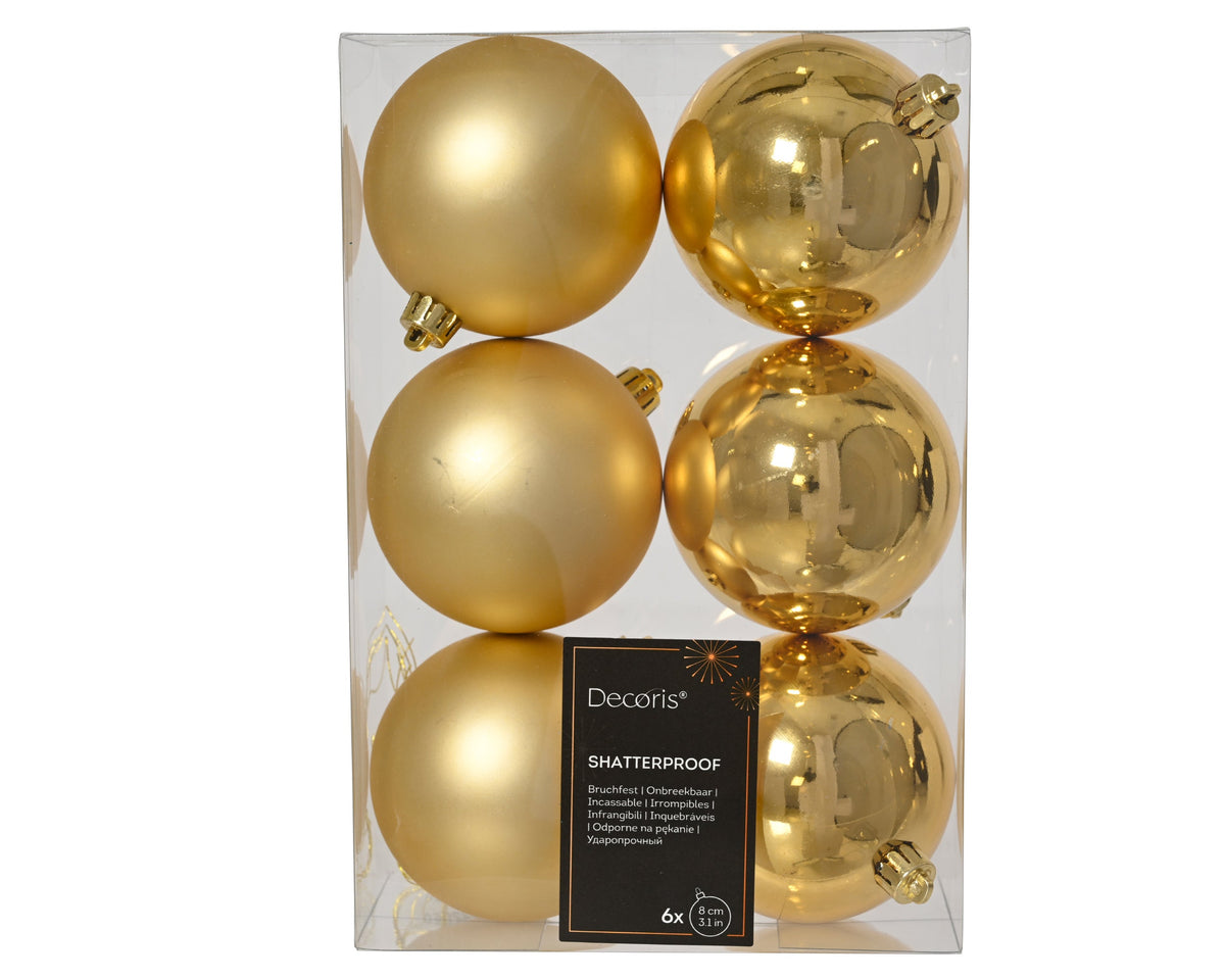 kerstballen polystyreen mix licht goud d.8cm koker a 6 stuks