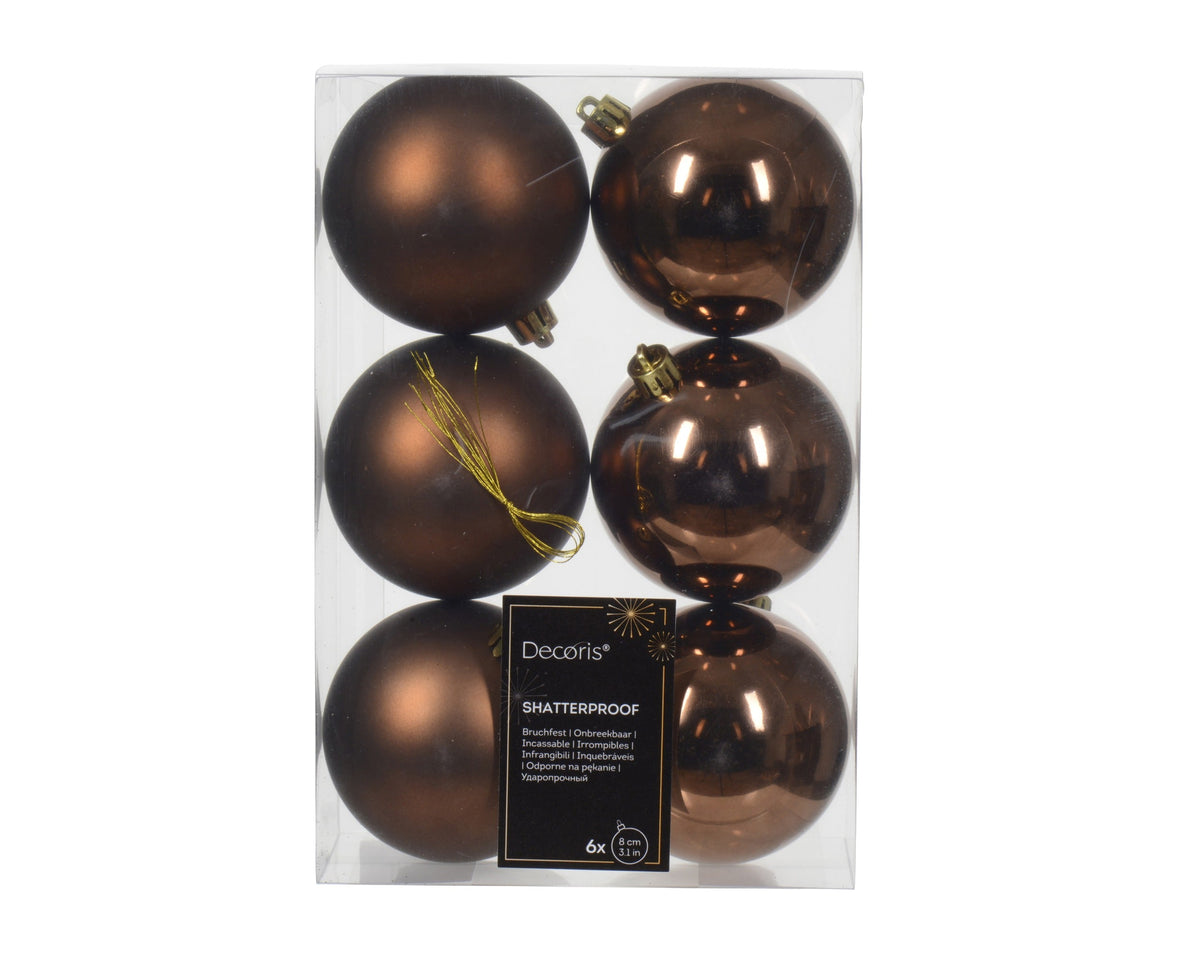 kerstbal polystyreen sh-mt mix espresso d.8cm koker a 6 stuks