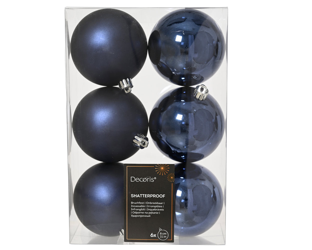 kerstballen polystyreen mix nachtblauw d.8cm koker a 6 stuks