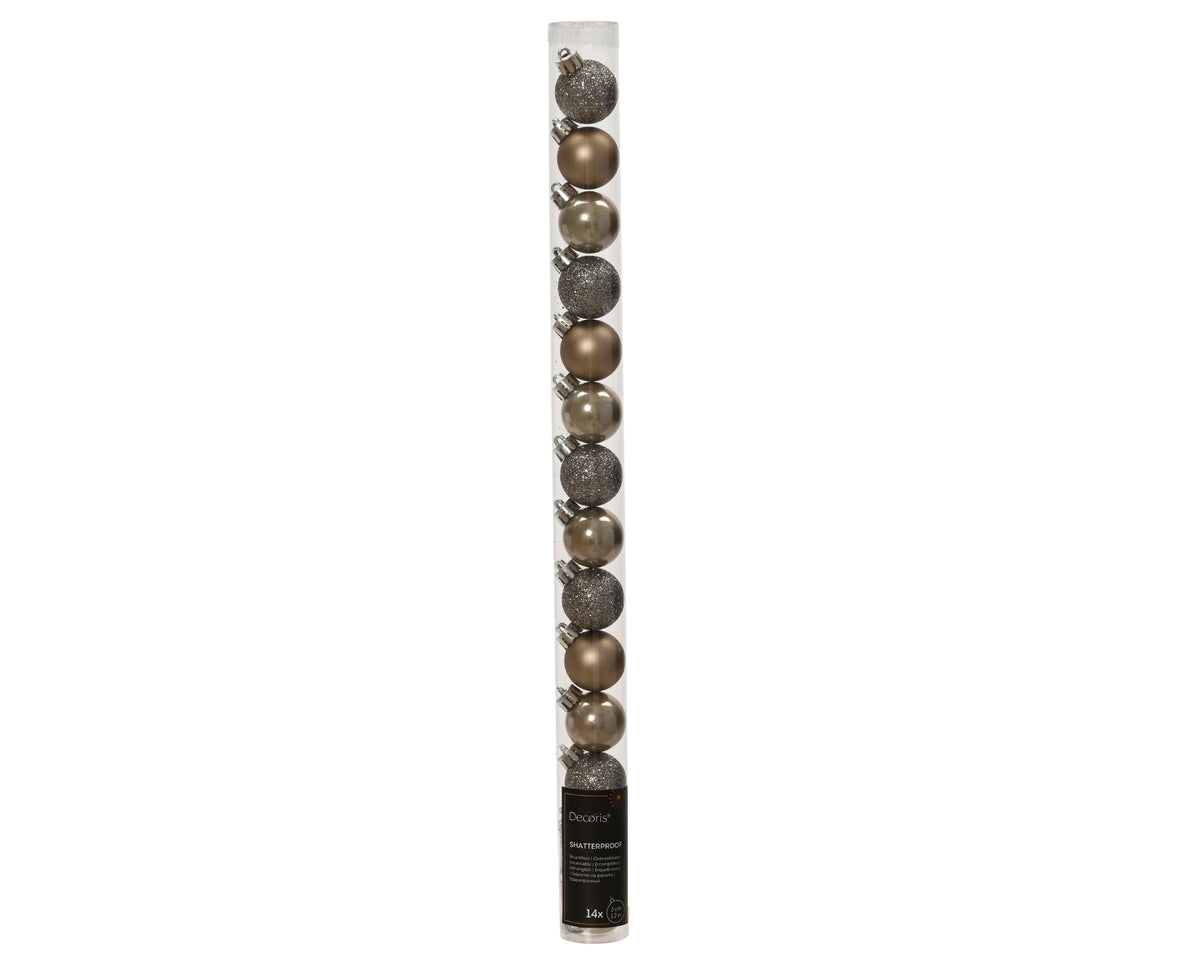 kerstballen polystyreen enamel - matt - glitter mix smokey parel d.3cm koker a 14 stuks