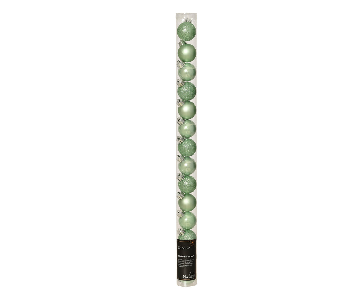 kerstballen polystyreen enamel - matt - glitter mix mintgroen d.3cm koker a 14 stuks