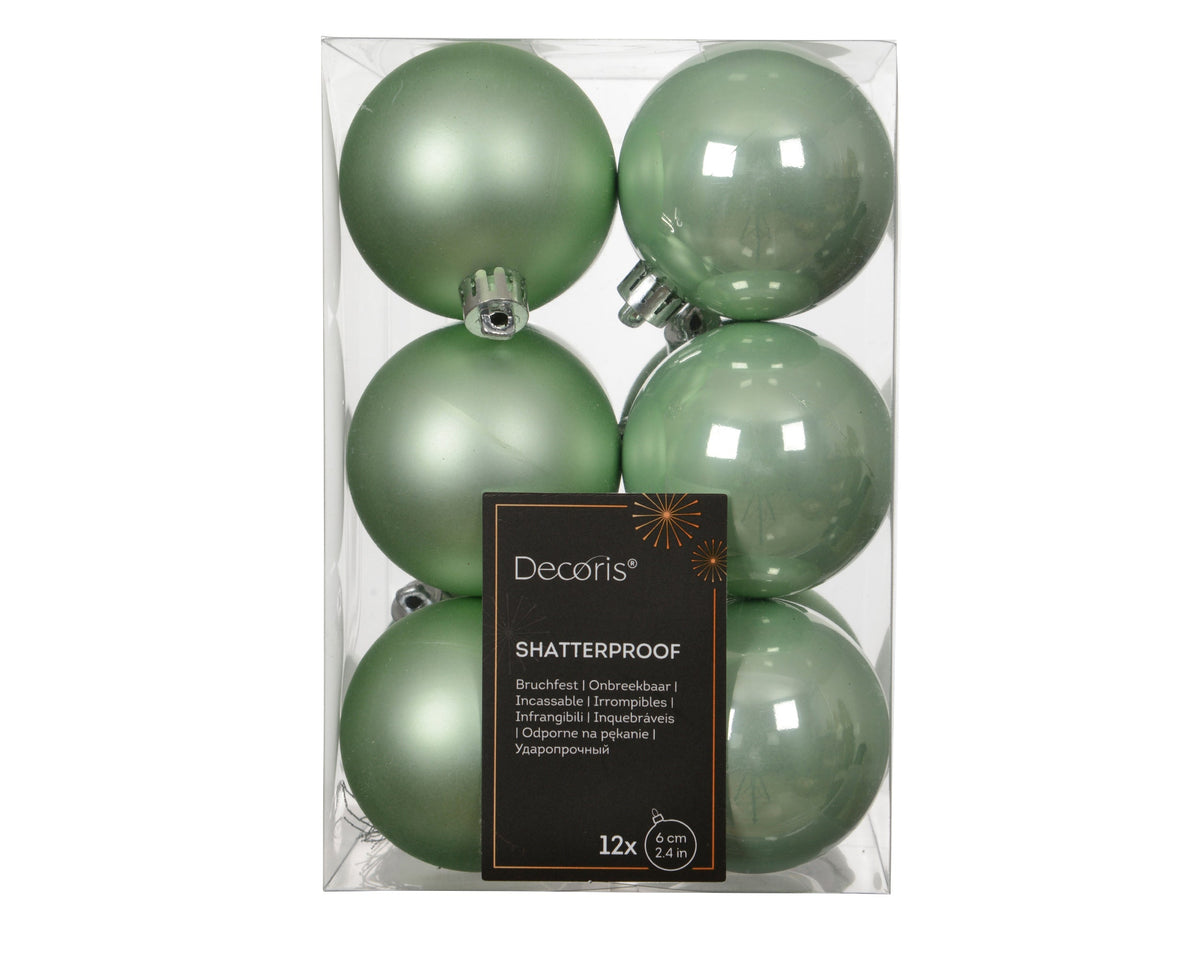 kerstballen polystyreen enamel - matt mix mintgroen d.6cm koker a 12 stuks