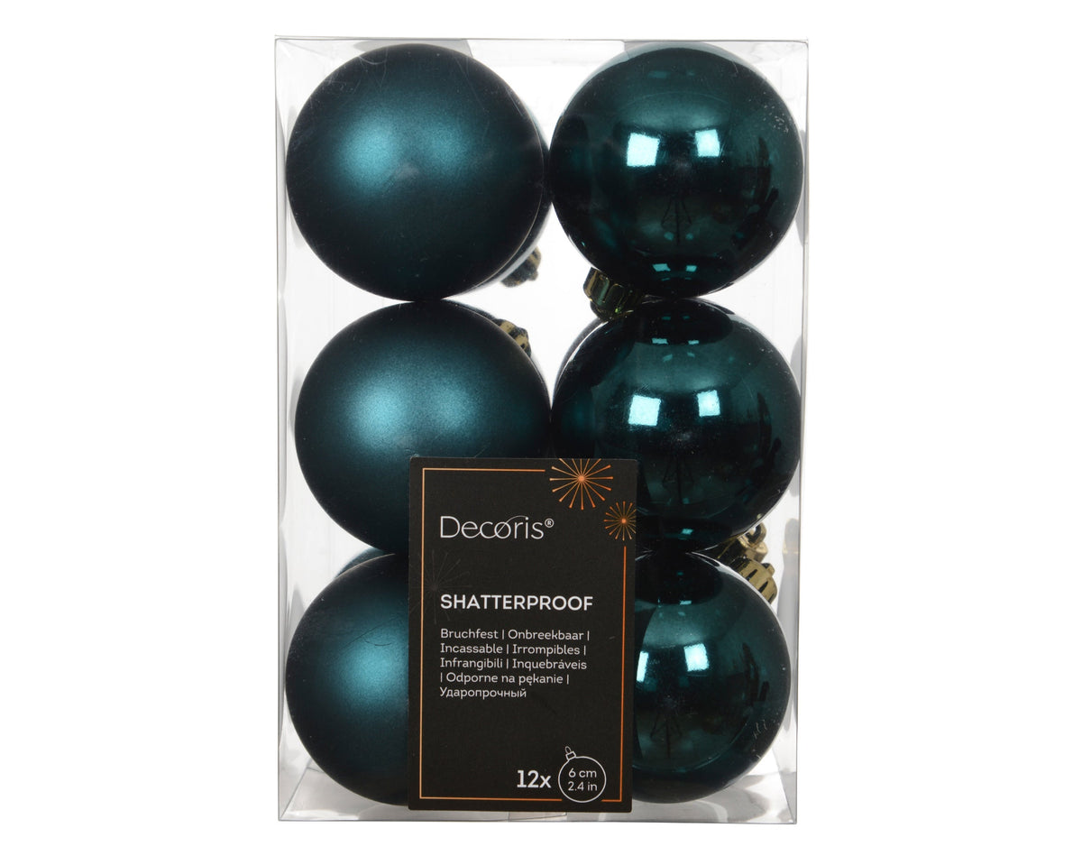 kerstballen polystyreen shiny - matt mix emerald d.6cm koker a 12 stuks