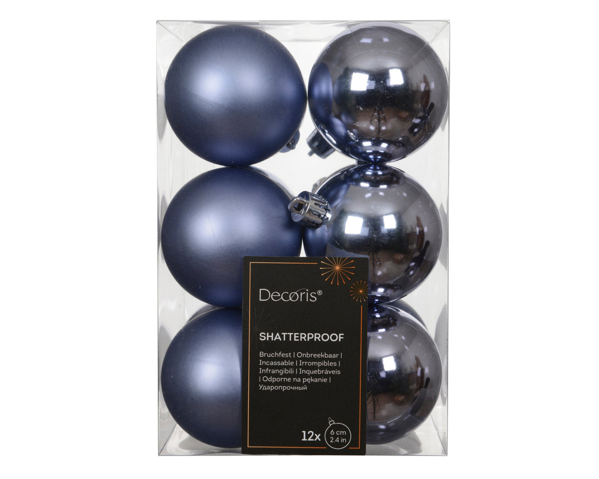 kerstballen polystyreen shiny - matt mix ochtend blauw d.6cm koker a 12 stuks