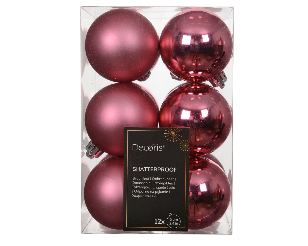 kerstballen polystyreen shiny - matt mix bloesem roze d.6cm koker a 12 stuks