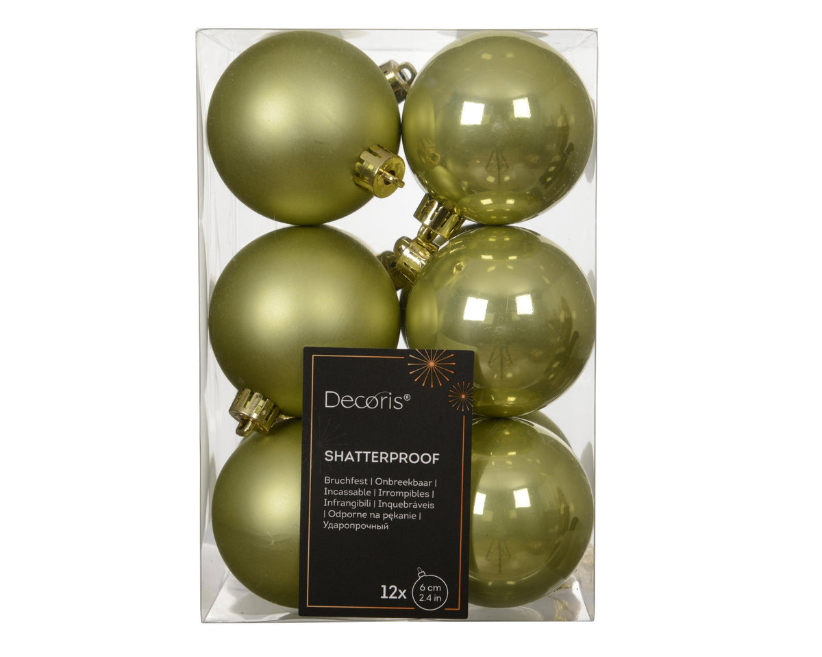 kerstballen polystyreen enamel - matt mix warm pistache d.6cm koker a 12 stuks