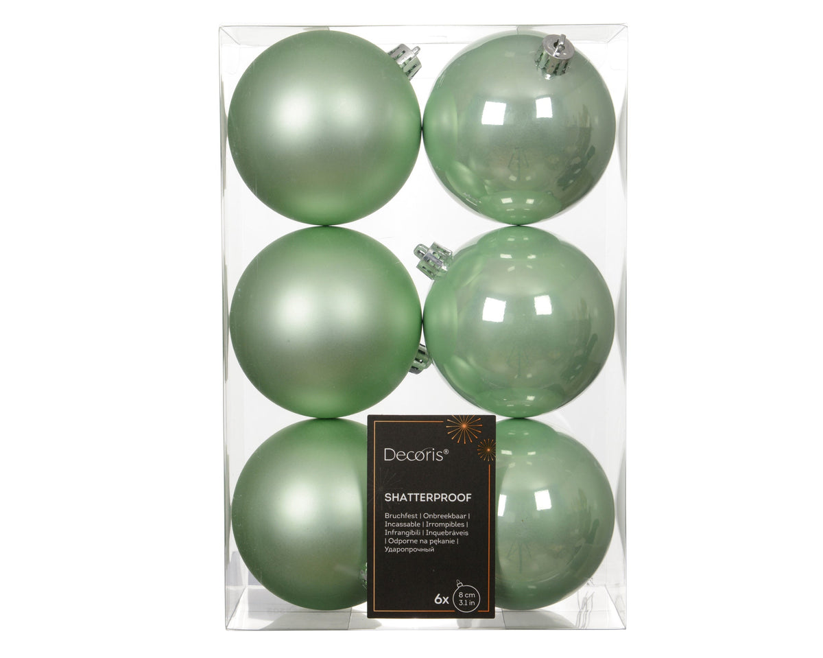 kerstballen polystyreen enamel - matt mix mintgroen d.8cm koker a 6 stuks