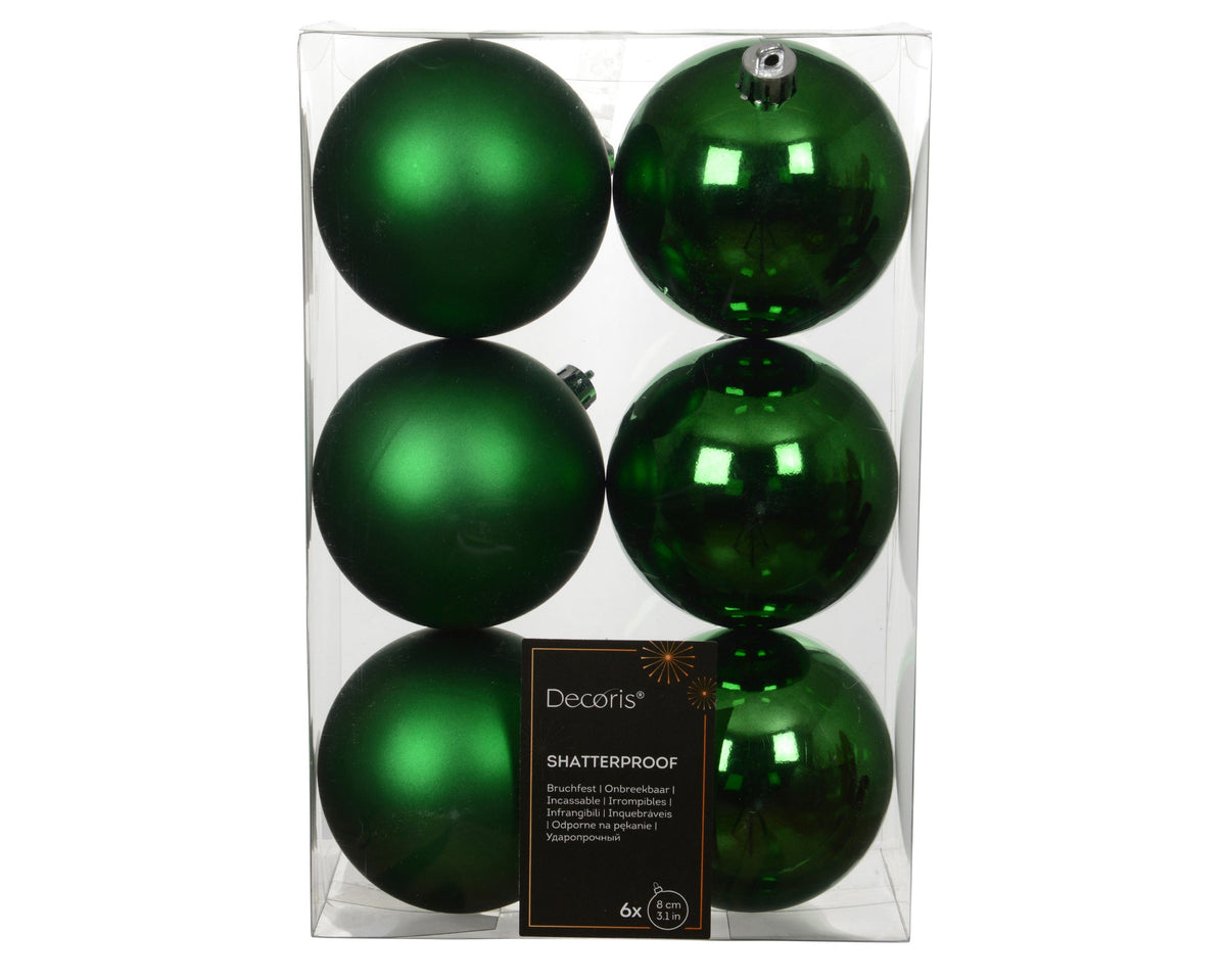 kerstballen polystyreen shiny - matt mix jolly groen d.8cm koker a 6 stuks