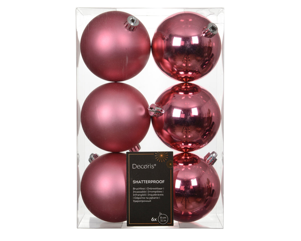 kerstballen polystyreen shiny - matt mix bloesem roze d.8cm koker a 6 stuks