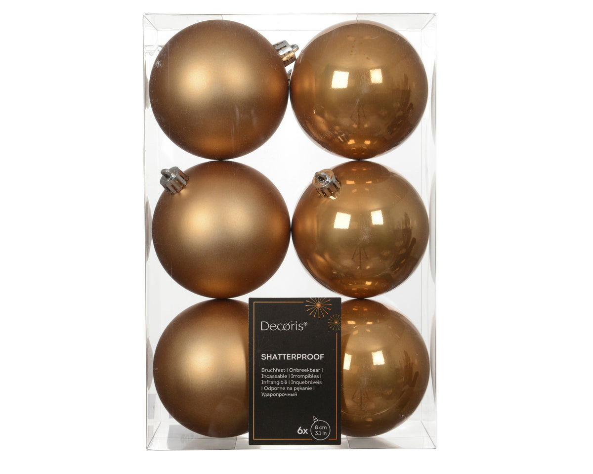 kerstballen polystyreen enamel - matt mix karamel bruin d.8cm koker a 6 stuks