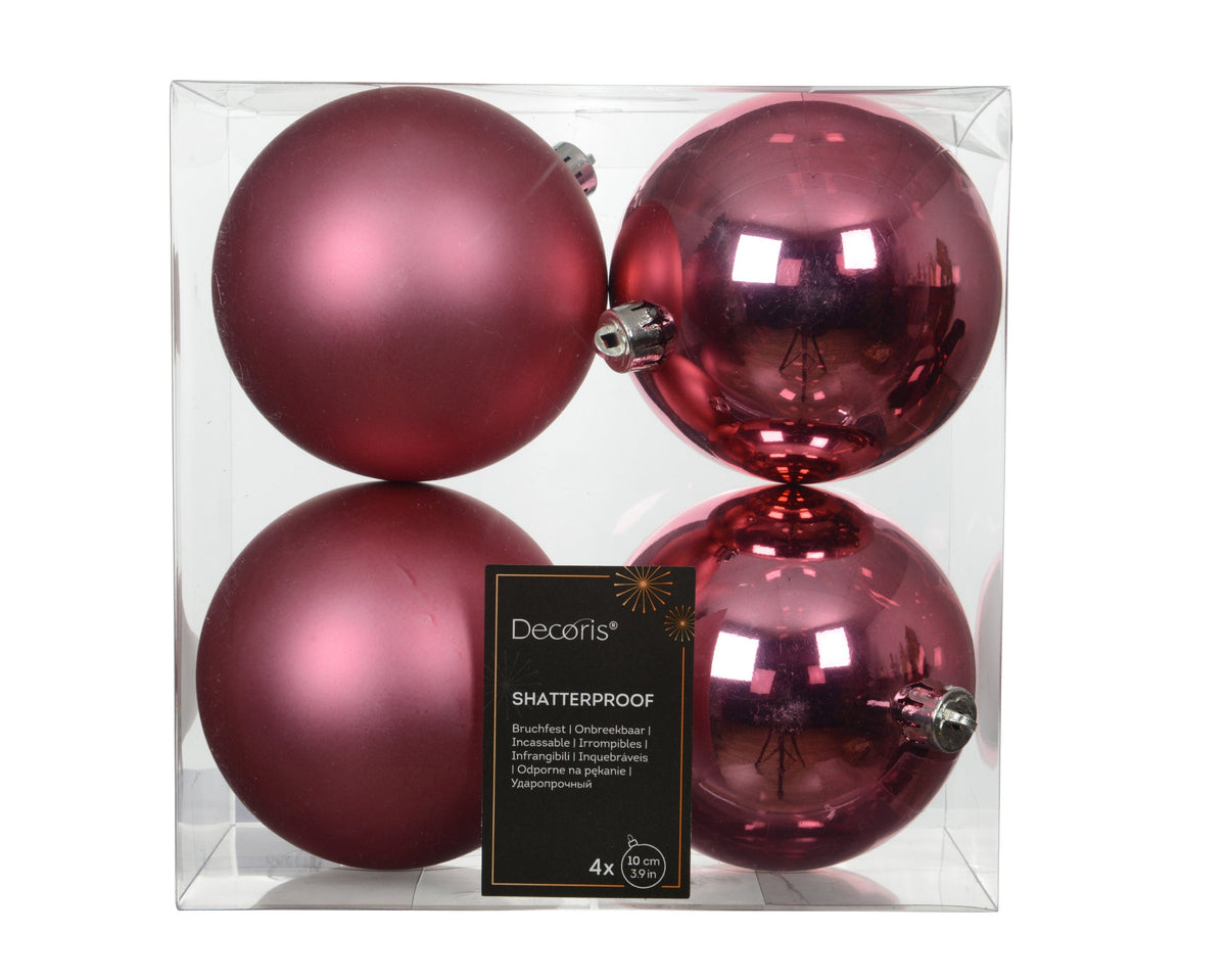 kerstballen polystyreen shiny - matt mix bloesem roze d.10cm koker a 4 stuks