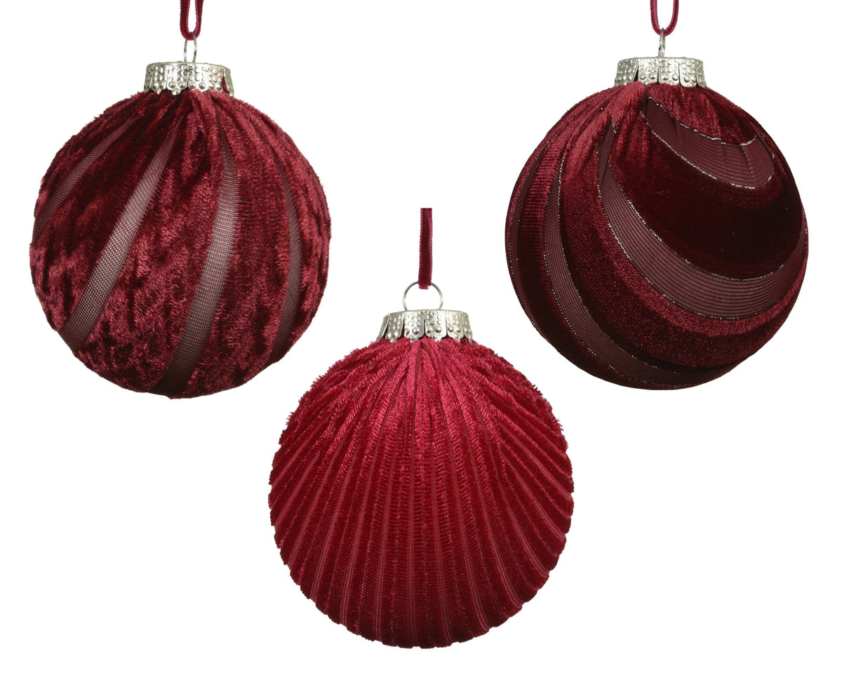 kerstbal polystyreen velvet 3ass ossenbloed d.8cm