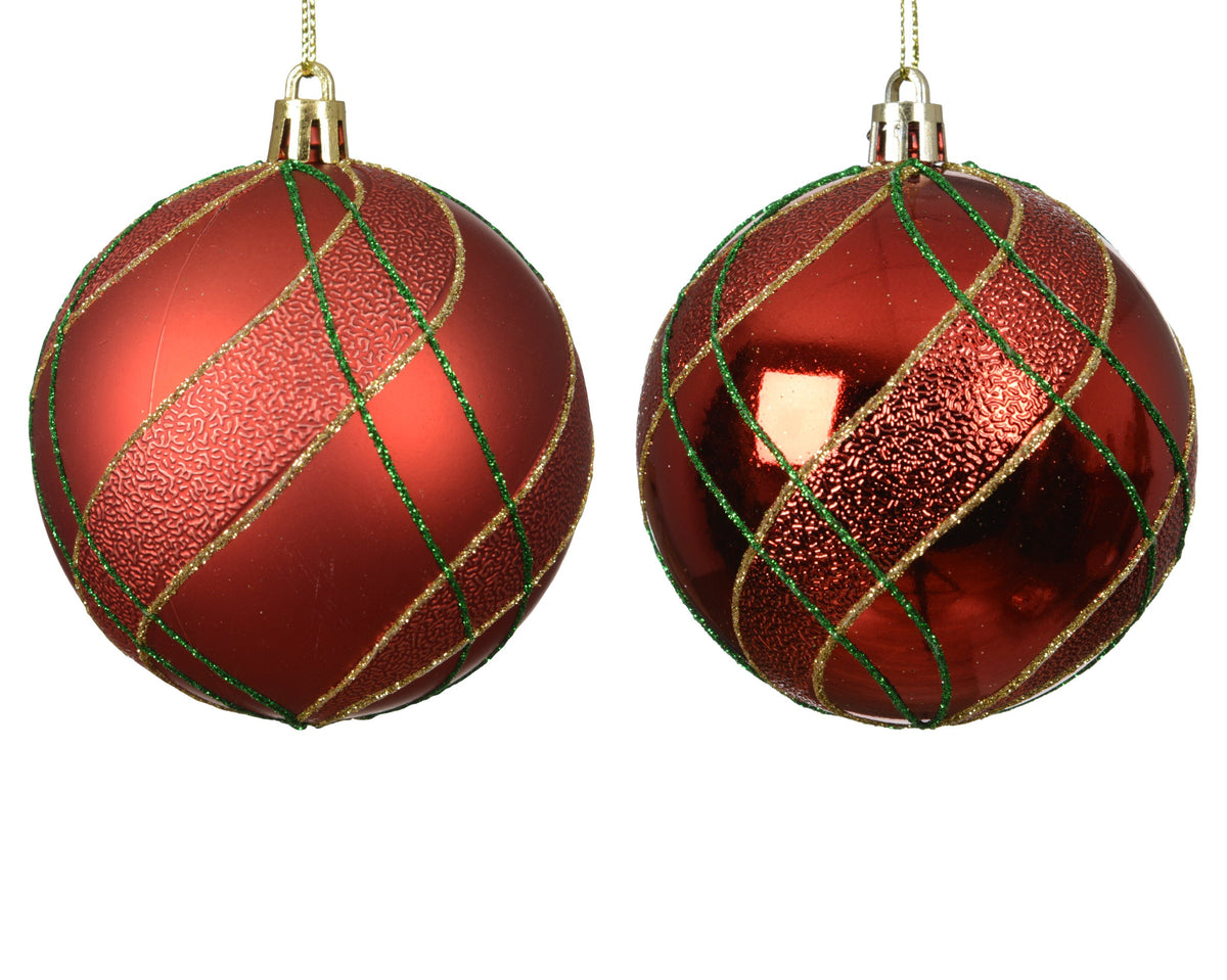 bal op draad pp shiny - matt bauble polystyrene 2ass kerstrood d.8cm