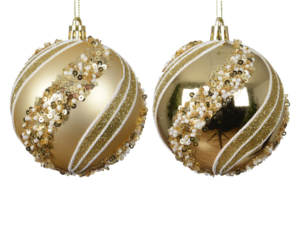 bal op draad pp shiny - matt bauble polystyrene 2ass goud d.8cm