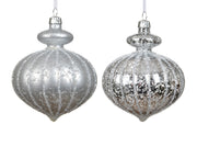 kerstballen polystyreen antique finish glitter 2ass zilver d.8cm