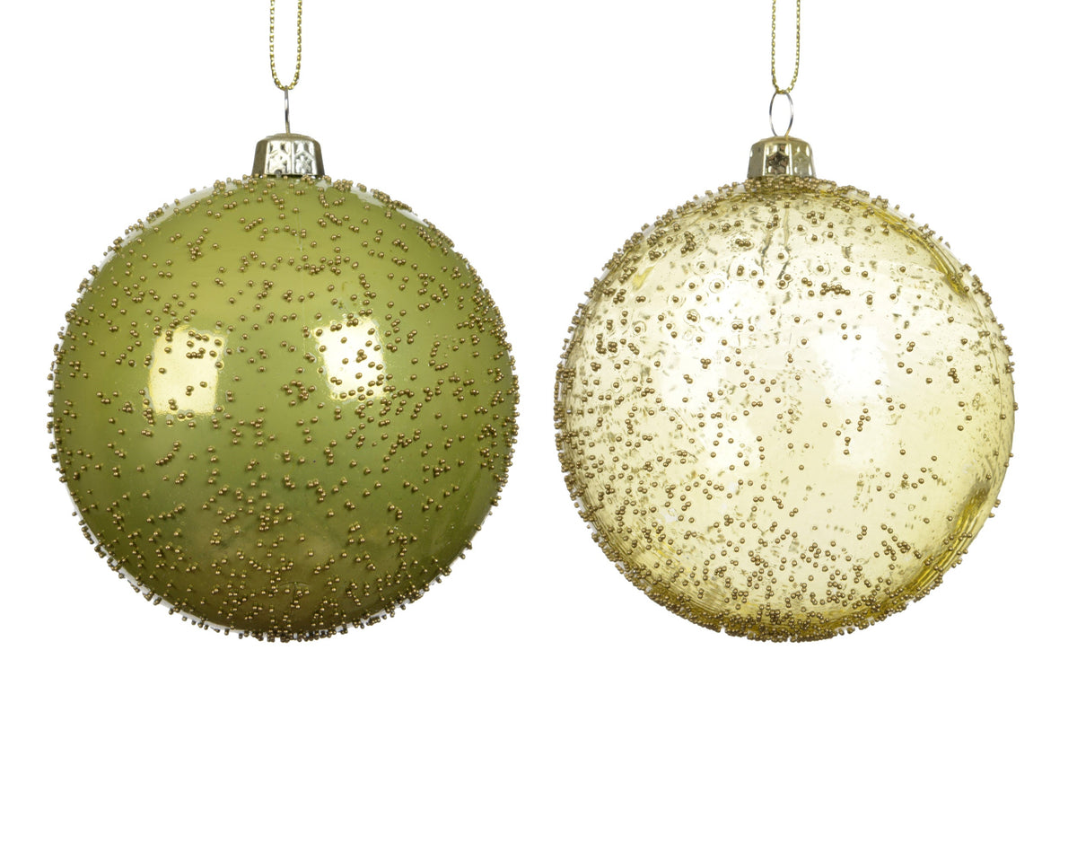 kerstballen polystyreen transparent,pearl beads 2ass warm pistache d.8cm