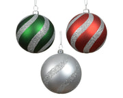 kerstballen polystyreen matt glitter swirl 3col ass assortie d.8cm